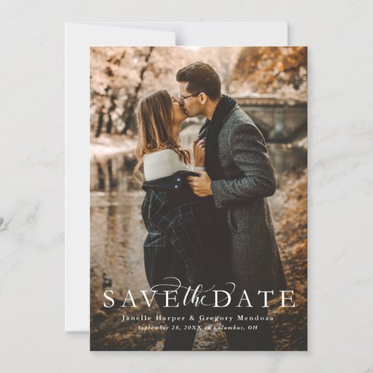 Elegant manuscript sparen de datumfoto magnetische uitnodiging (Voorkant)