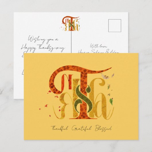 Elegant Manuscript Thanks Autumn Fall Foliage Feestdagenkaart (Voorkant / Achterkant)