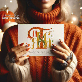 Elegant Manuscript Thanks Autumn Fall Foliage Feestdagenkaart