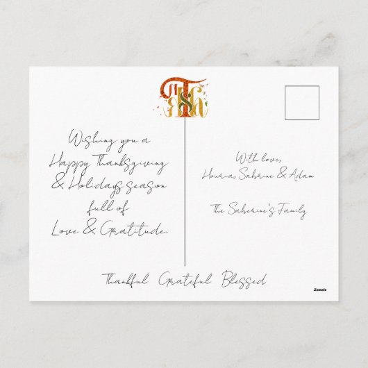 Elegant Manuscript Thanks Autumn Fall Foliage Feestdagenkaart (Achterkant)