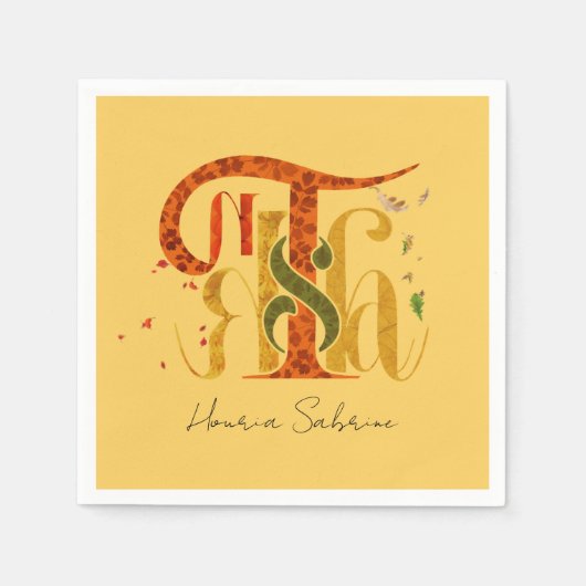 Elegant Manuscript Thanks Autumn Fall Foliage Servet (Voorkant)