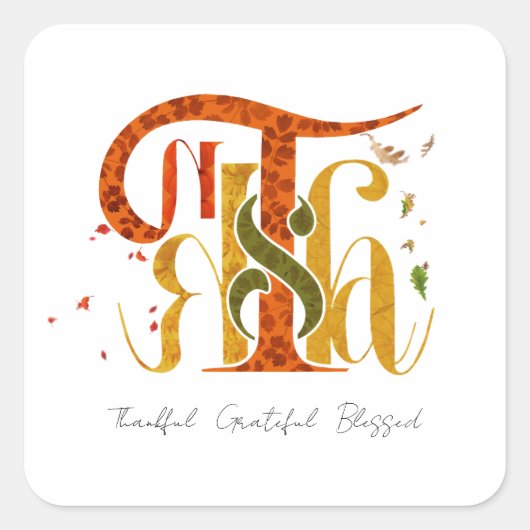 Elegant Manuscript Thanks Autumn Fall Foliage Vierkante Sticker (Voorkant)