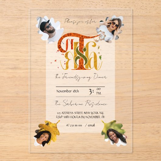 Elegant Manuscript Thanks Autumn Foliage Photos  Acryl Uitnodigingen (Voorkant)