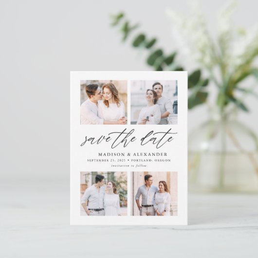 Elegant Manuscript vier de Fotocollage sparen de D Aankondigingskaart (Staand voorkant)