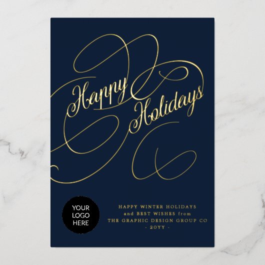 Elegant manuscript zaken bedrijfsdouane logo folie feestdagenkaart (Voorkant)