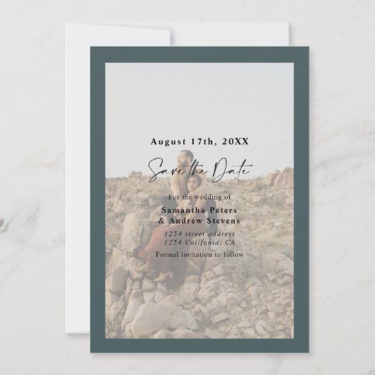 Elegant manuscript zilver 2 foto's sparen de datum save the date (Achterkant)