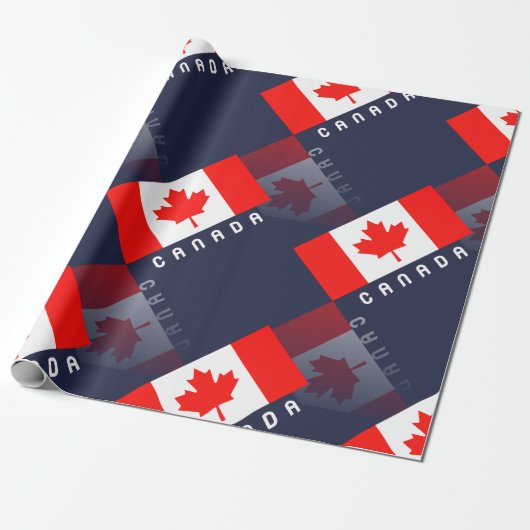 Elegant Maple Leaf Canadian Flag 3D Reflection Cadeaupapier (Uitgerold)