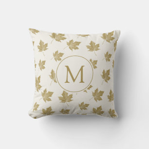 Elegant Maple verlaat een patroon met een monogram Kussen