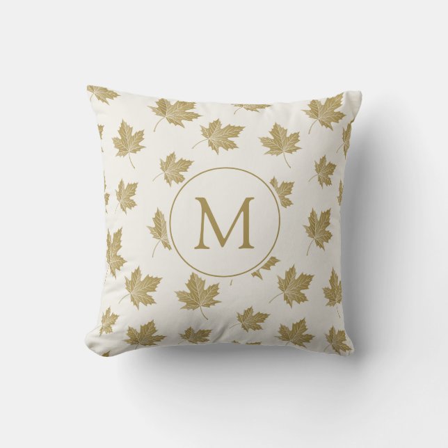 Elegant Maple verlaat een patroon met een monogram Kussen (Voorkant)