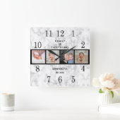 Elegant Marble 4 Photo Collage Family Quote Vierkante Klok (Huis)