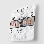 Elegant Marble 4 Photo Collage Family Quote Vierkante Klok (Hoek)