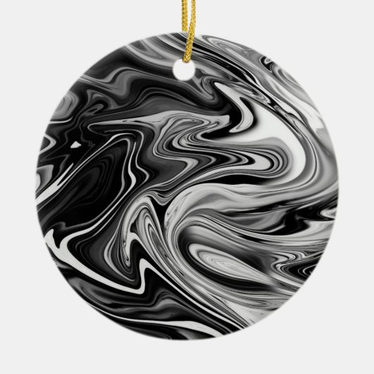 Elegant Marble 7 - Liquid Black en White Keramisch Ornament (Voorkant)