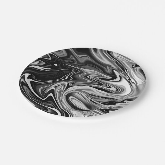 Elegant Marble 7 - Liquid Black en White Papieren Bordje (Gekanteld)
