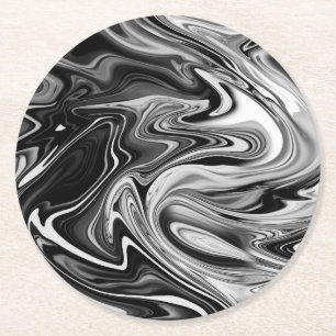 Elegant Marble 7 - Liquid Black en White Ronde Kartonnen Onderzetter