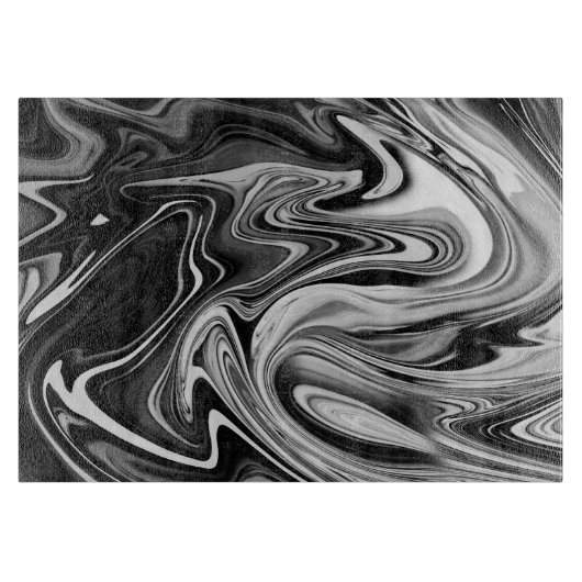 Elegant Marble 7 - Liquid Black en White Snijplank (Voorkant)