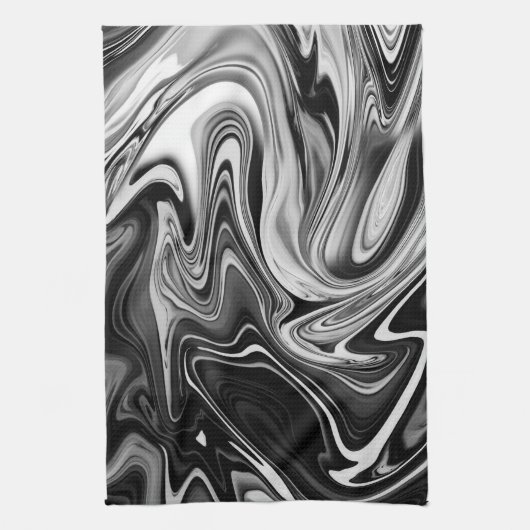 Elegant Marble 7 - Liquid Black en White Theedoek (Verticaal)