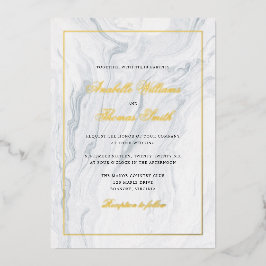 Elegant Marble and Gold Wedding Folie Uitnodiging