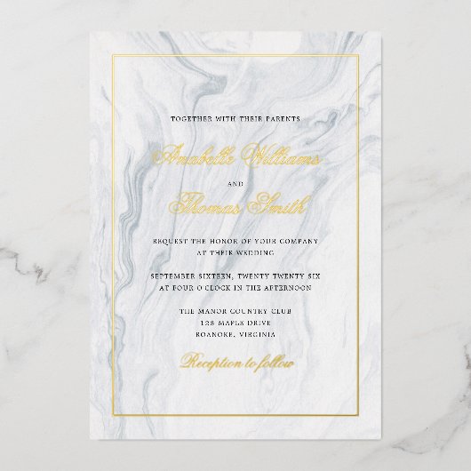 Elegant Marble and Gold Wedding Folie Uitnodiging (Voorkant)
