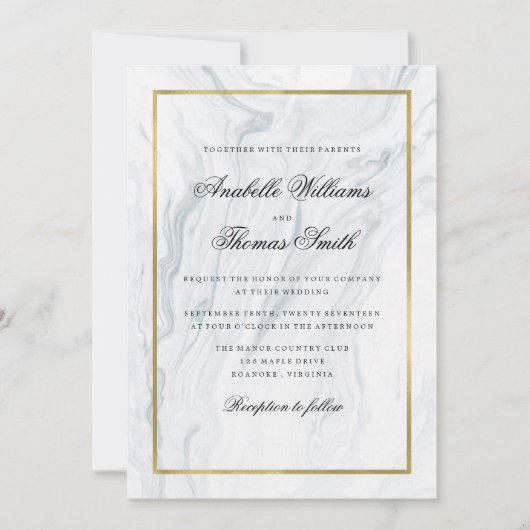 Elegant Marble and Gold Wedding Kaart (Voorkant)