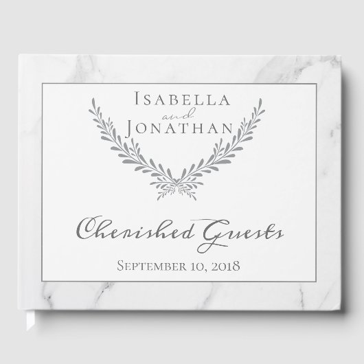 Elegant Marble and Wreath Wedding Guest Book Gastenboek (Voorkant)