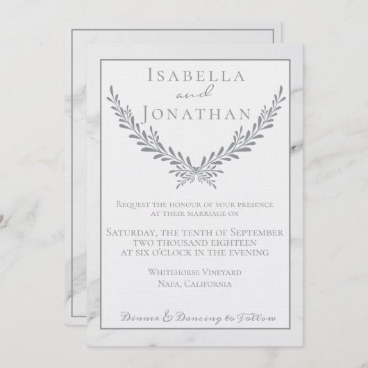 Elegant Marble and Wreath Wedding Invitation Kaart (Voorkant / Achterkant)