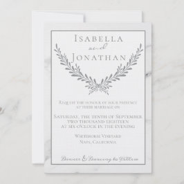 Elegant Marble and Wreath Wedding Invitation Kaart