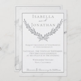 Elegant Marble and Wreath Wedding Invitation Kaart