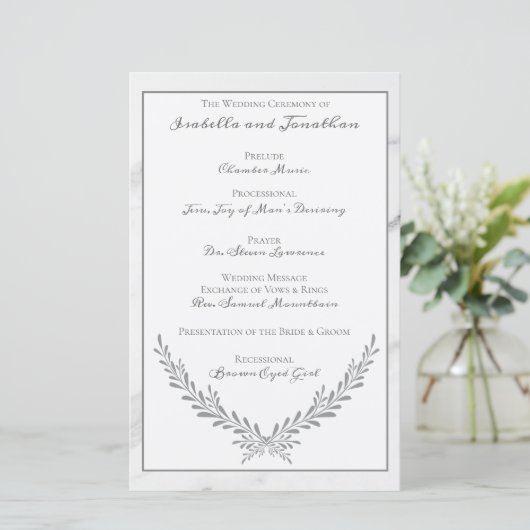 Elegant Marble and Wreath Wedding Programme (Staand voorkant)