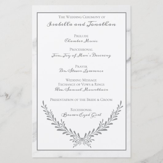 Elegant Marble and Wreath Wedding Programme (Voorkant)