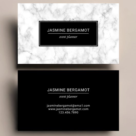 Elegant Marble Black and White Event Planner Visitekaartje