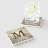 Elegant Marble Black en White Monogram Wedding Stenen Onderzetter (Zijkant)