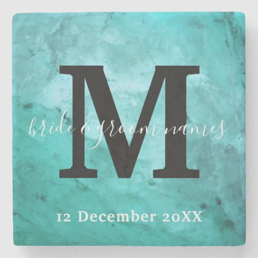 Elegant Marble Black en White Monogram Wedding Stenen Onderzetter (Voorkant)