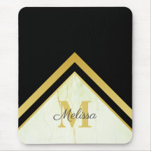 Elegant Marble Black Gold Chevron Monogram