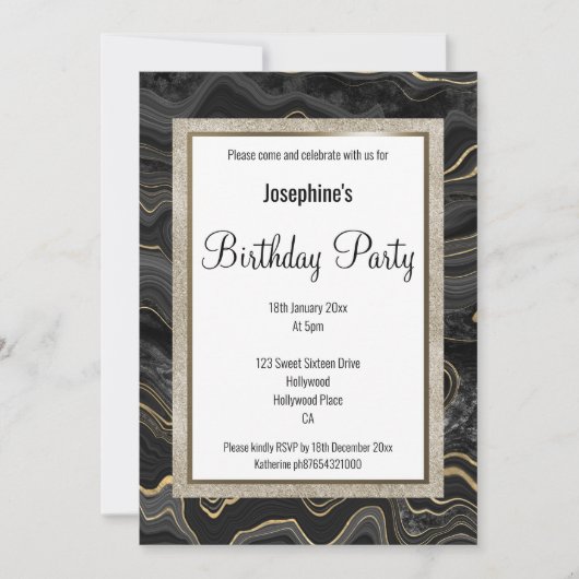 ELEGANT MARBLE BLACK GOLD PATTERN BIRTHDAY KAART (Voorkant)