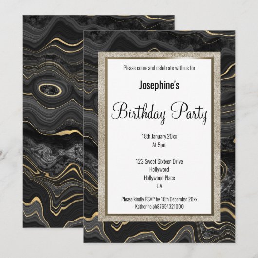 ELEGANT MARBLE BLACK GOLD PATTERN BIRTHDAY KAART (Voorkant / Achterkant)