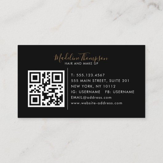 Elegant marble Black Gold Photo QR Code Monogram Visitekaartje (Achterkant)