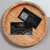 Elegant marble Black Gold Photo QR Code Monogram Visitekaartje