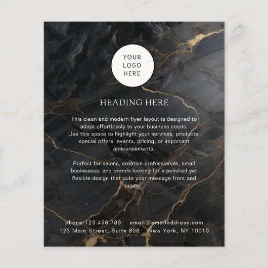Elegant Marble Black-Gold Salon Qr Code & Logo Flyer (Voorkant)