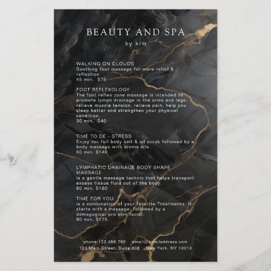 Elegant Marble Black-Gold Salon QR Code Pricelist Flyer (Voorkant)