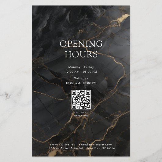 Elegant Marble Black-Gold Salon QR Code Pricelist Flyer (Achterkant)