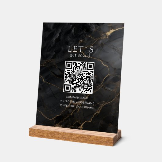 Elegant Marble-Black-Gold Salon Social Media  Acryl Bord (Hoek)