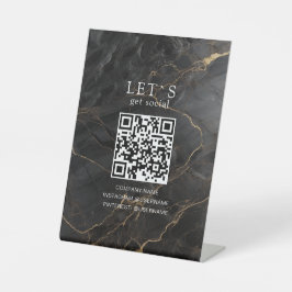 Elegant Marble-Black-Gold Salon Social Media Reclamebord Met Voetstuk