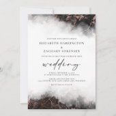 Elegant Marble Black Roos Gold Wedding Kaart (Voorkant)