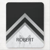 Elegant Marble Black Silver Chevron Monogram Muismat (Voorkant)