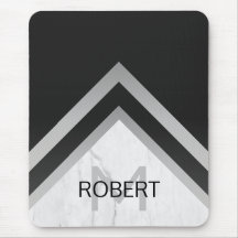 Elegant Marble Black Silver Chevron Monogram