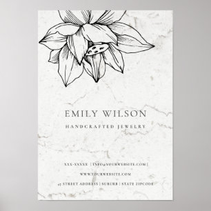 Elegant Marble Black White Lotus Simple Business Poster