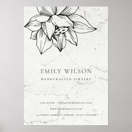 Elegant Marble Black White Lotus Simple Business Poster (Voorkant)
