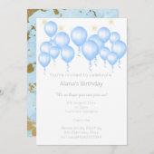 ELEGANT MARBLE BLUE BALLOON BIRTHDAY KAART (Voorkant / Achterkant)