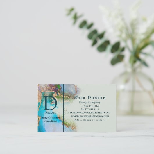 Elegant Marble Blue White Mint Visitekaartje (Staand voorkant)