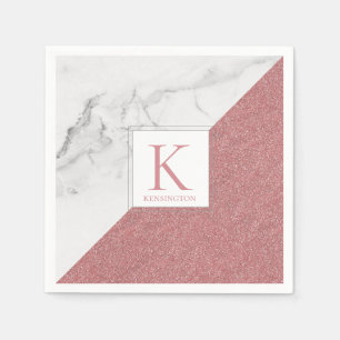 Elegant Marble Blush Pink Glitter Monogram Servet